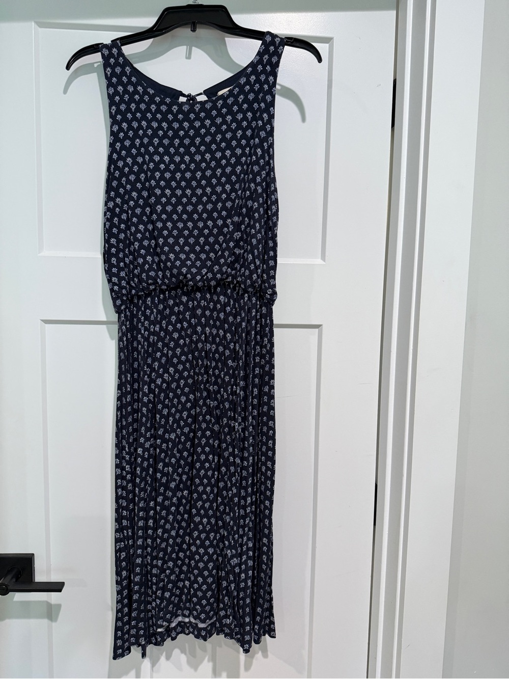 LOFT Navy Printed Sleeveless Midi Dress-Size M